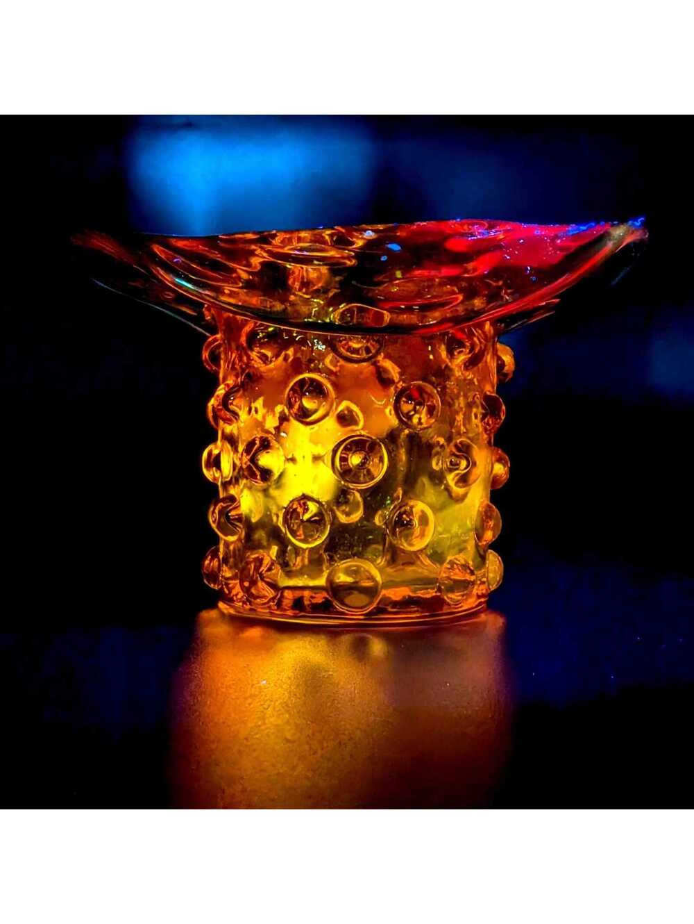 Vintage Fenton Amber Hobnail Top Hat Toothpick Holder UV Reactive